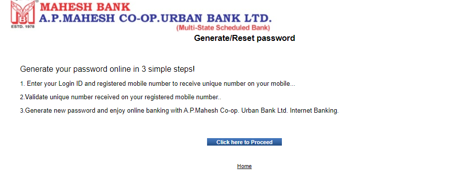 Mahesh bank internet banking forgot password