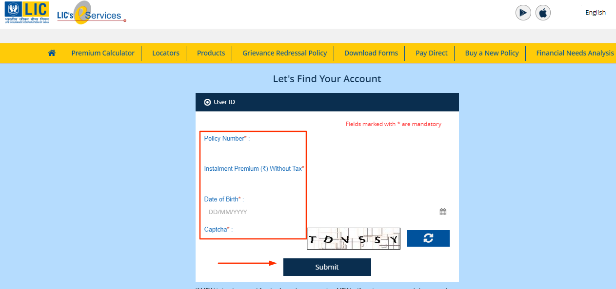 LIC Customer Portal user id