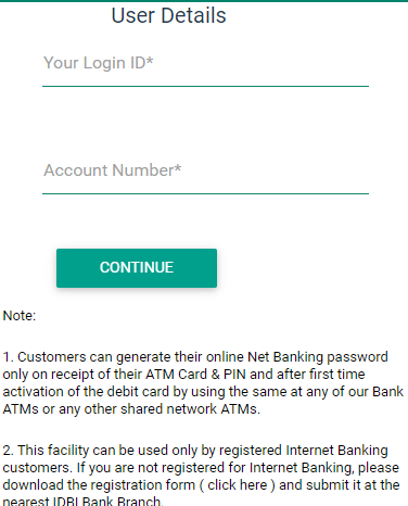IDBI Bank Net Banking Registration